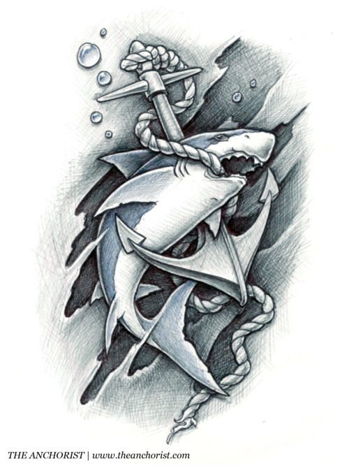 Shark With Anchor Tattoo Design