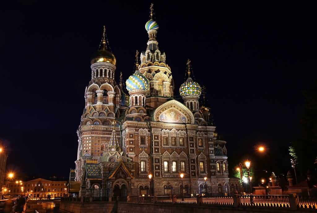 Side View Of Church Of The Savior On Blood At Night