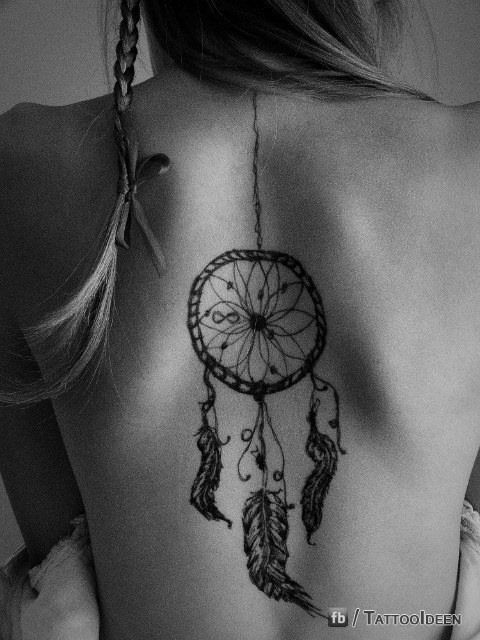 Simple Dreamcatcher Tattoo On Girl Back