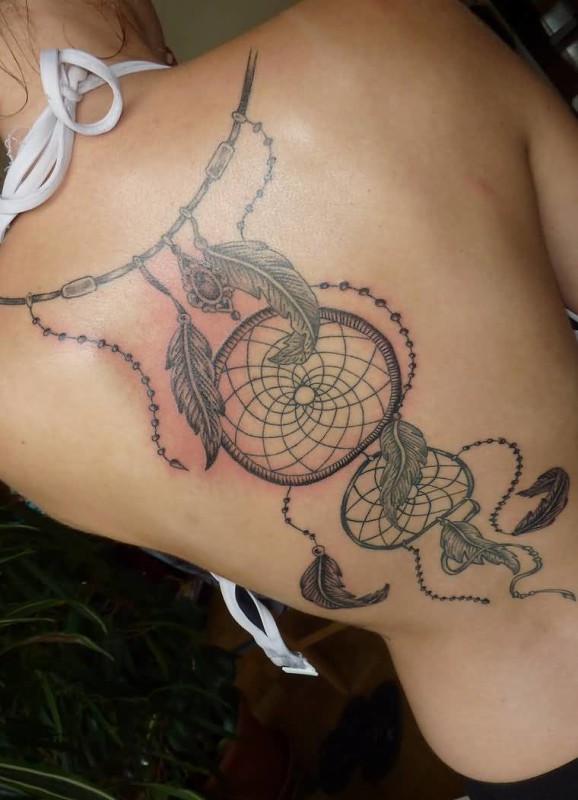 Simple Dreamcatcher Tattoo On Girl Full Back