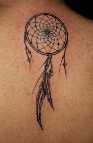 Simple Dreamcatcher Tattoo On Right Back Shoulder