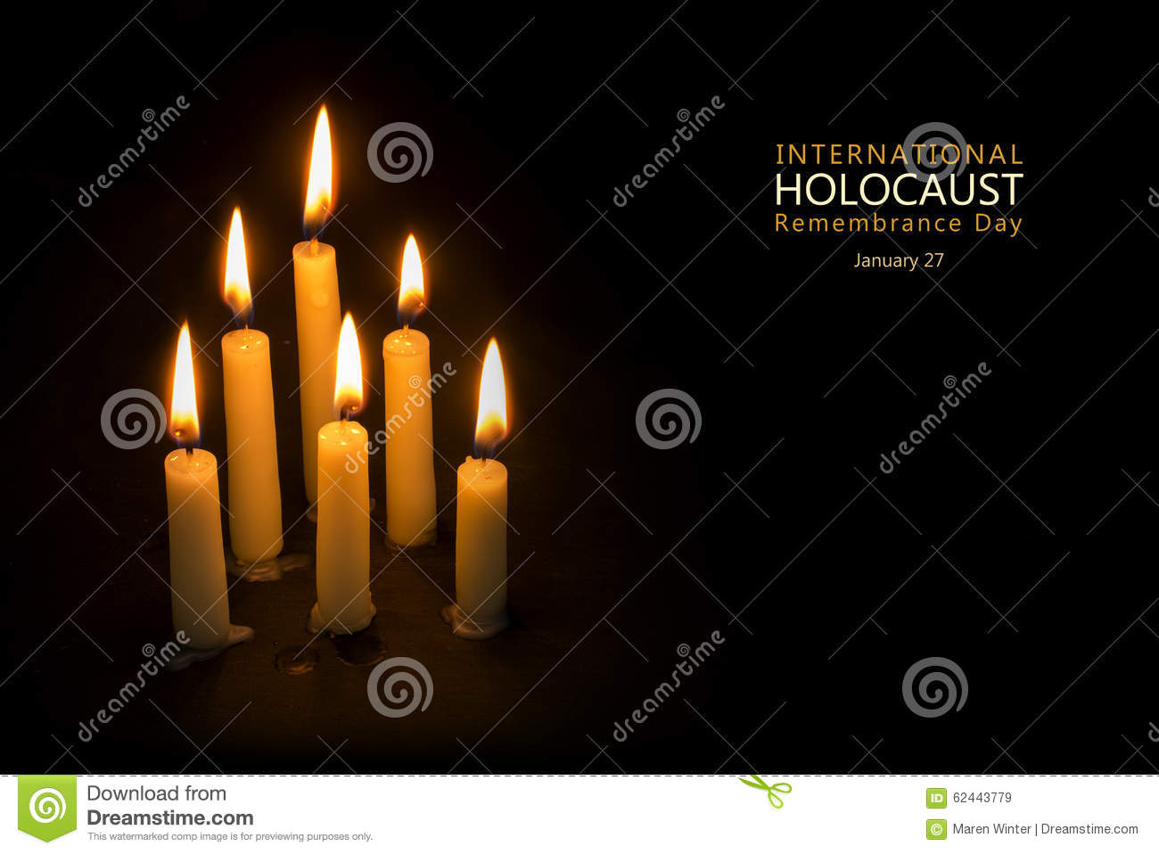 Six Burning Candles On Black Background International Holocaust Remembrance Day January 27