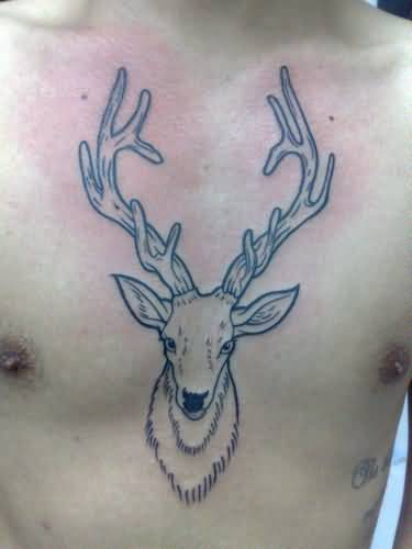 Small Deer Head Tattoo On Chest