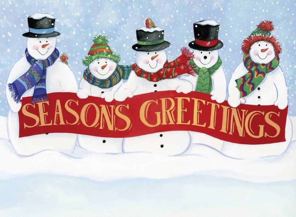Snowmen Holding Season's Greetings Banner