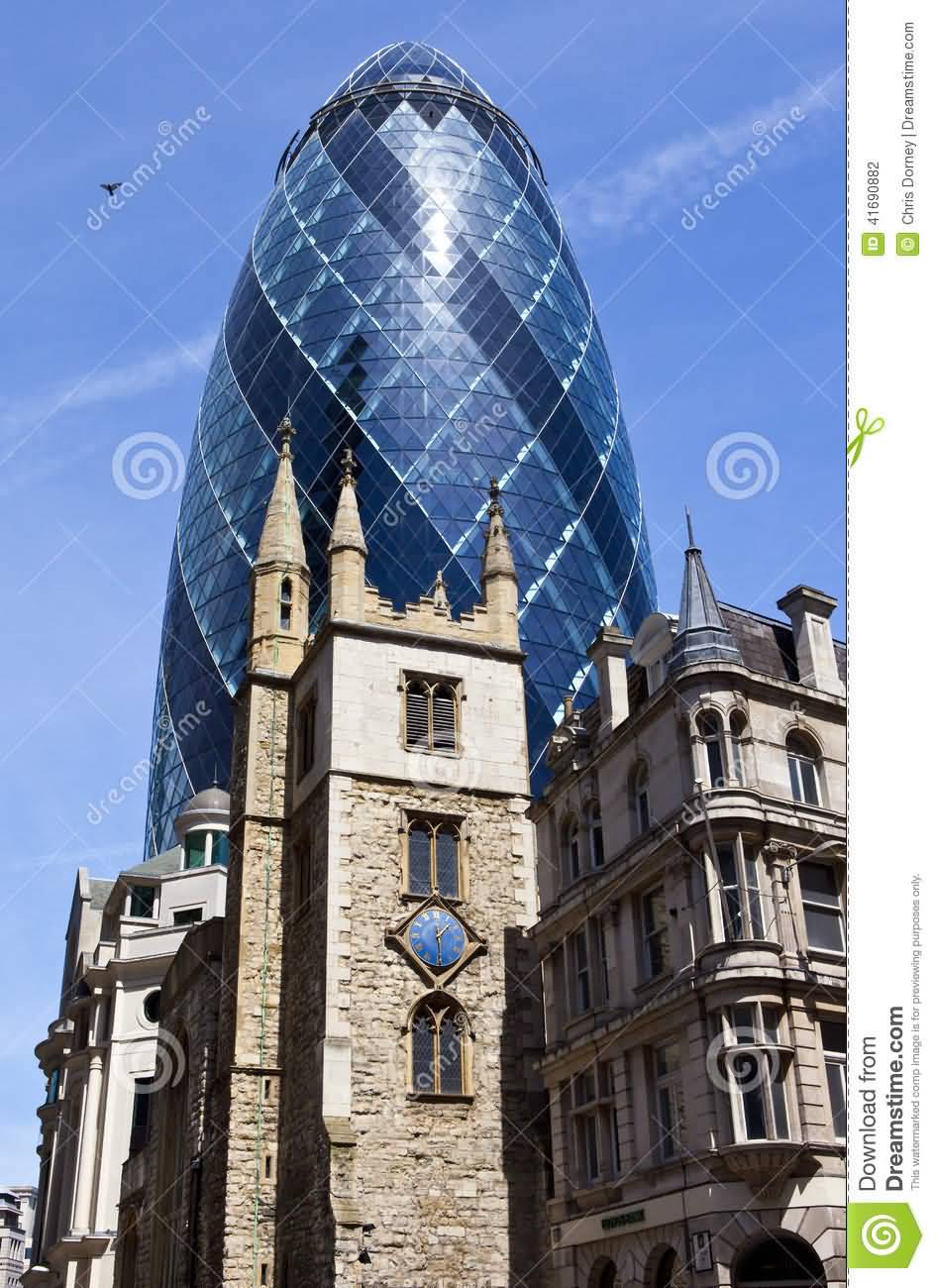 St. Andrew Undershaft Church And The Gherkin In London