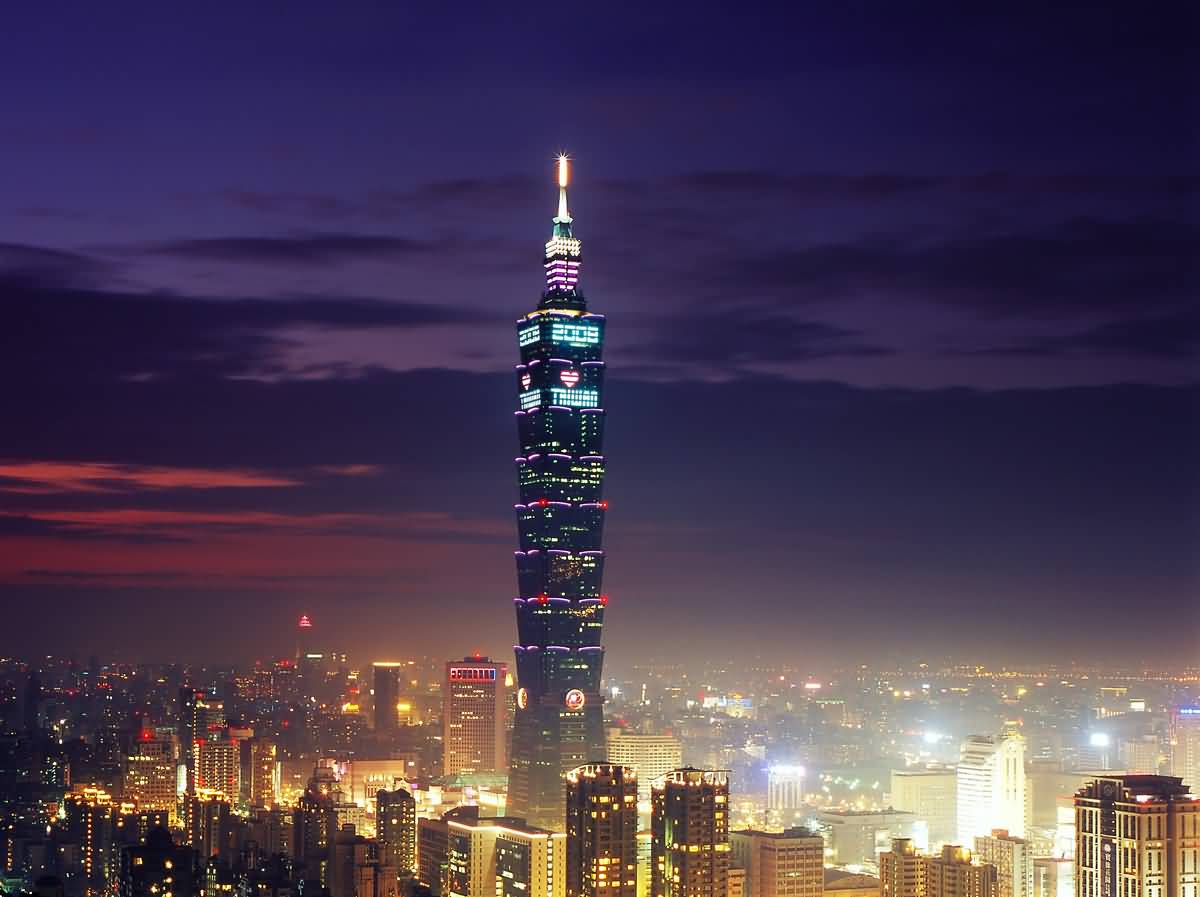 Taipei 101 Tower Lit Up At Night