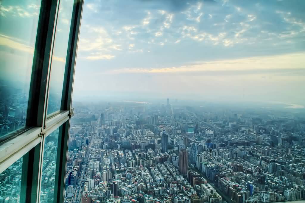 Taipei City View From The Window Of Taipei 101 Tower