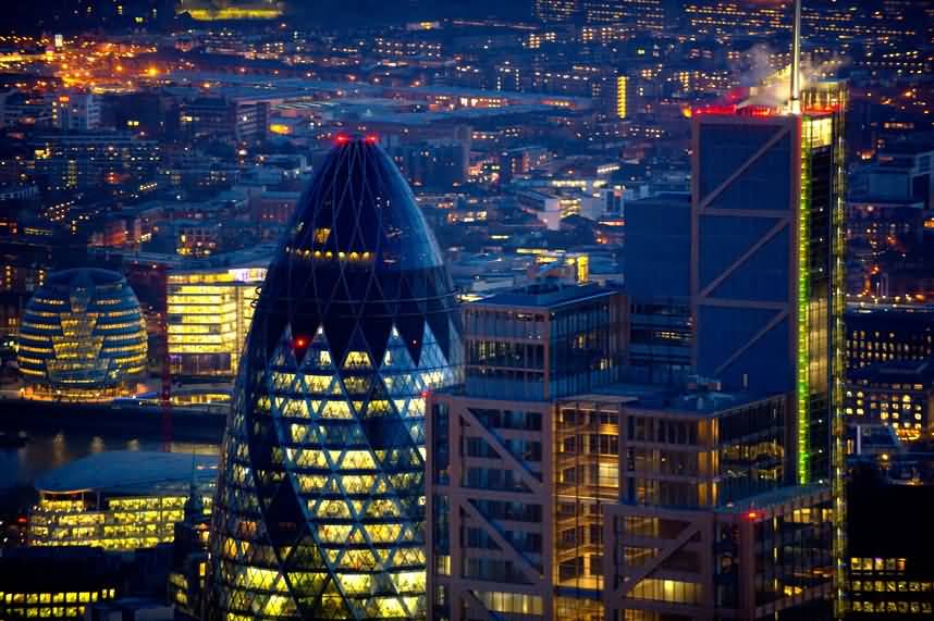 The Gherkin And Heron Tower At Night