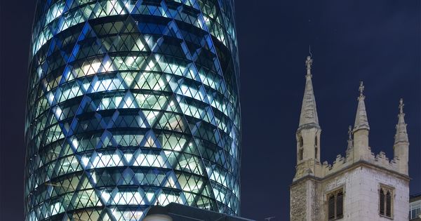 The Gherkin And Saint Andrew Undershaft Church At Night