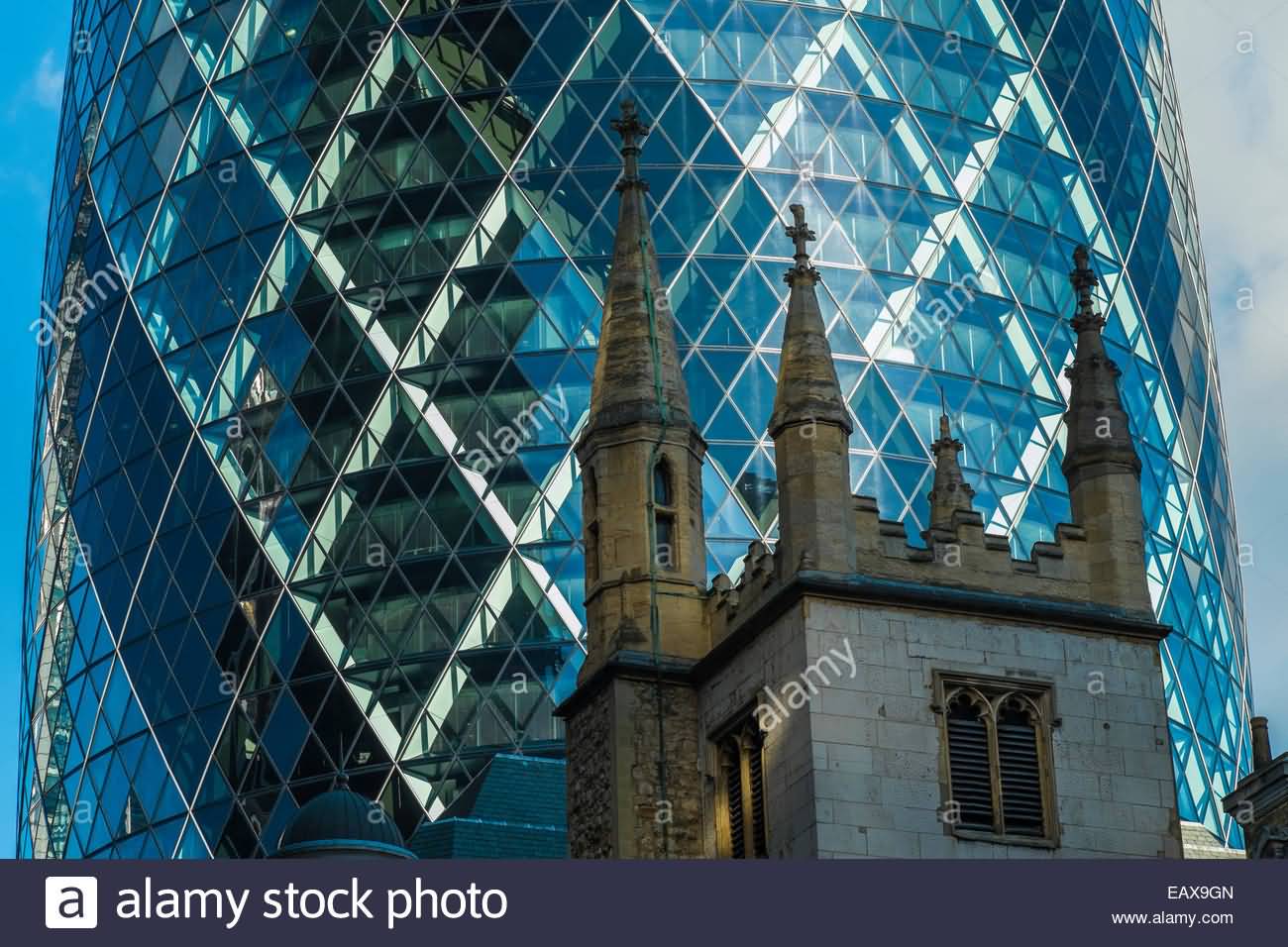 The Gherkin Building And Saint Mary Axe In Central London