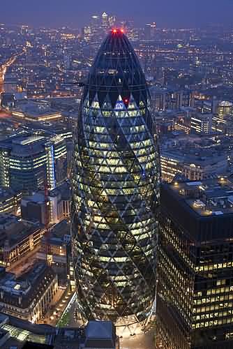 The Gherkin Lit Up At Night