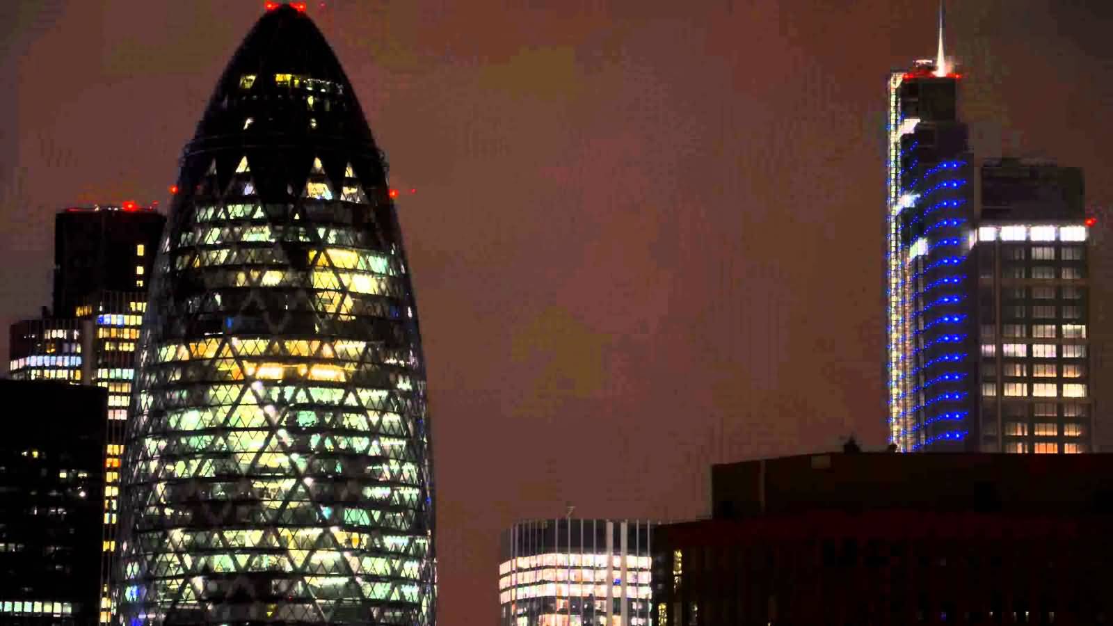 The Gherkin London Skyline At Night