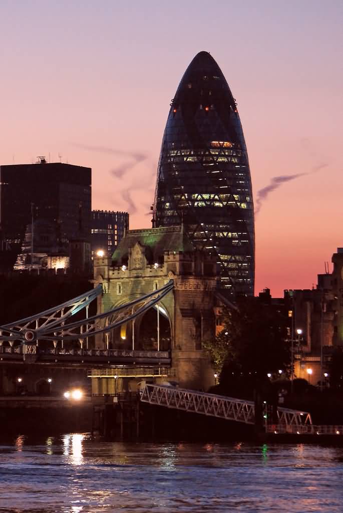 The Gherkin View Across The River At Dusk