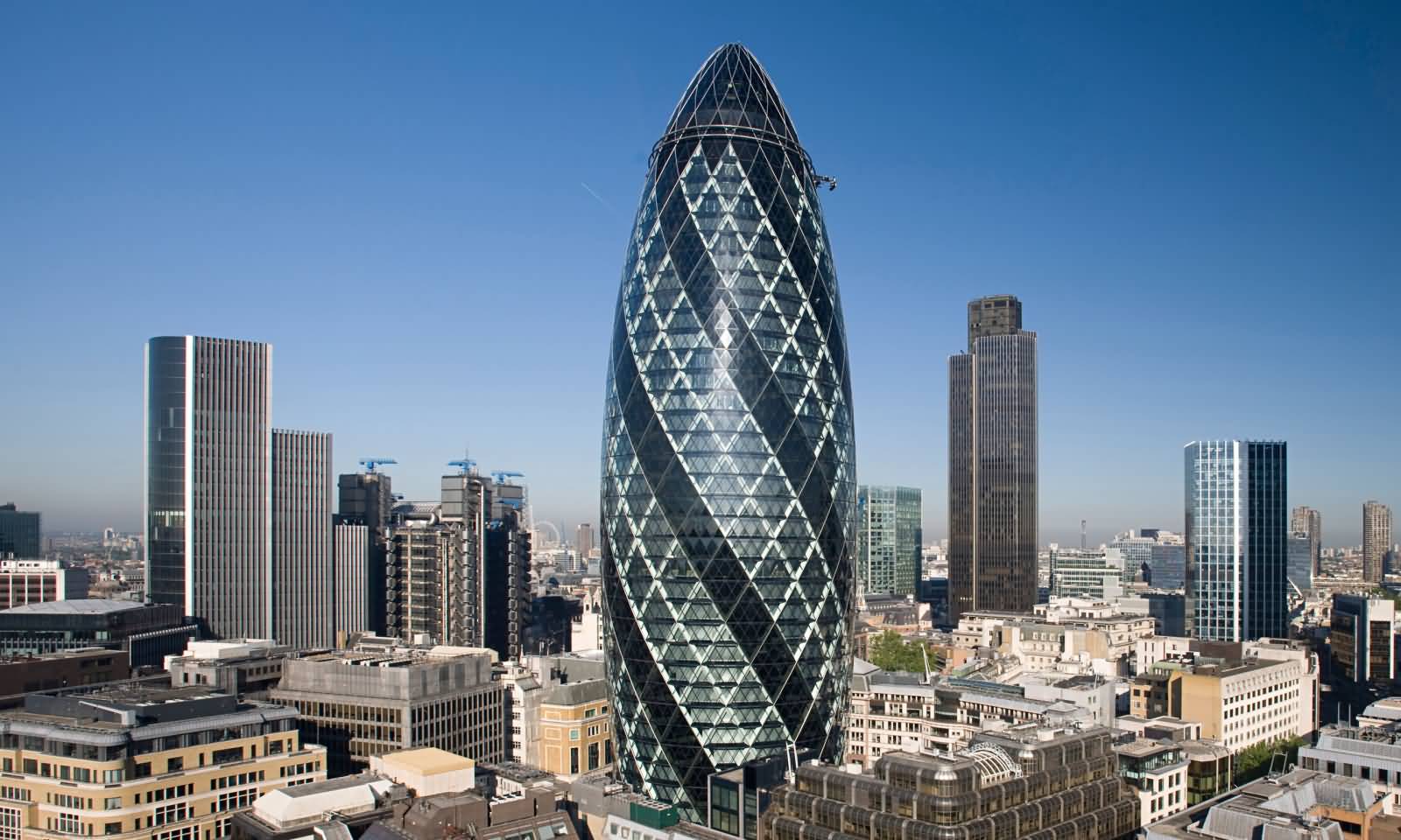 The Gherkin With Other Skyscrapers In London