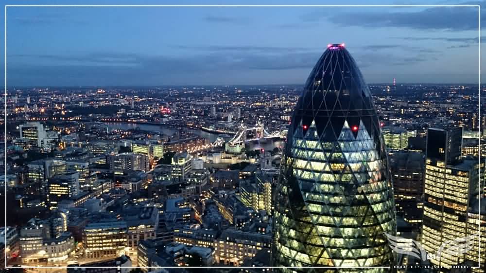 The London City And The Gherkin At Night