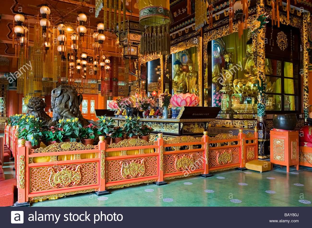 The Main Alrtar Inside The Hall Of Great Hero Of Po Lin Monastery