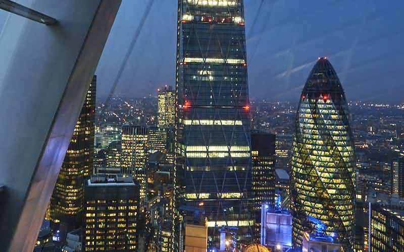 The View Of The Gherkin From The Sky Pod Bar At Sky Garden During Night