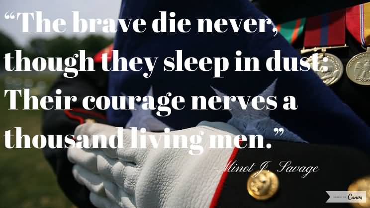 The brave die never, though they sleep in dust their courage nerves a thousand living men. Minot J. Savage