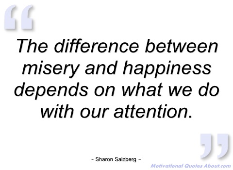 The difference between misery and happiness depends on what we do with out attention. Sharon Salzberg