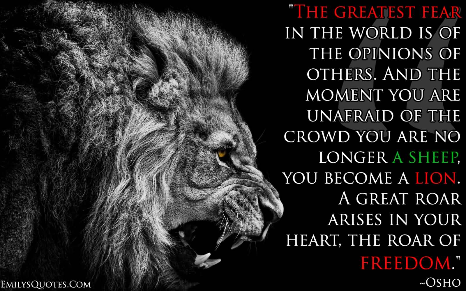 The greatest fear in the world is of the opinions of others. And the moment you are unafraid of the crowd you are no longer a sheep… Osho