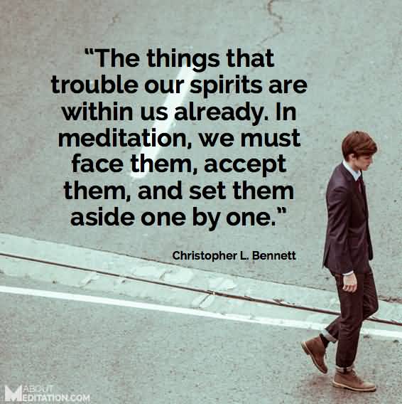 The things that trouble our spirits are within us already. In meditation, we must face them, accept them, and set them aside one by one. Cristopher L Bennett