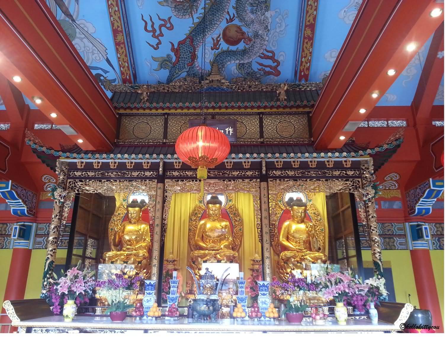 Three Buddha Statues Inside The Po Lin Monastery