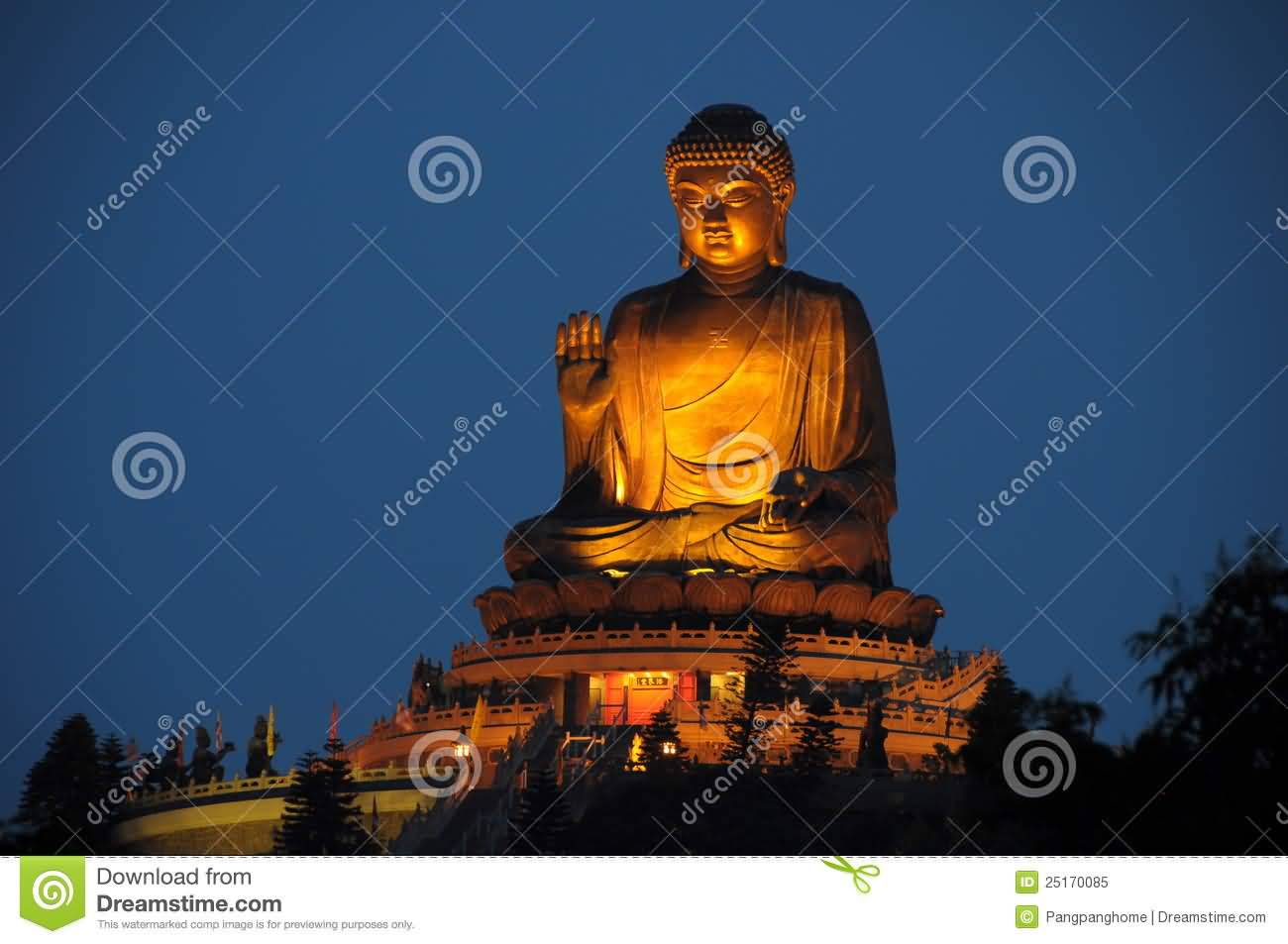 Tian Tan Buddha Lit Up At Night
