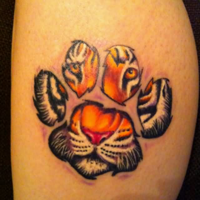 Tiger Face in Paw Print Tattoo