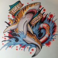 Tiger Shark With Banner Tattoo Design By Kapitoliy
