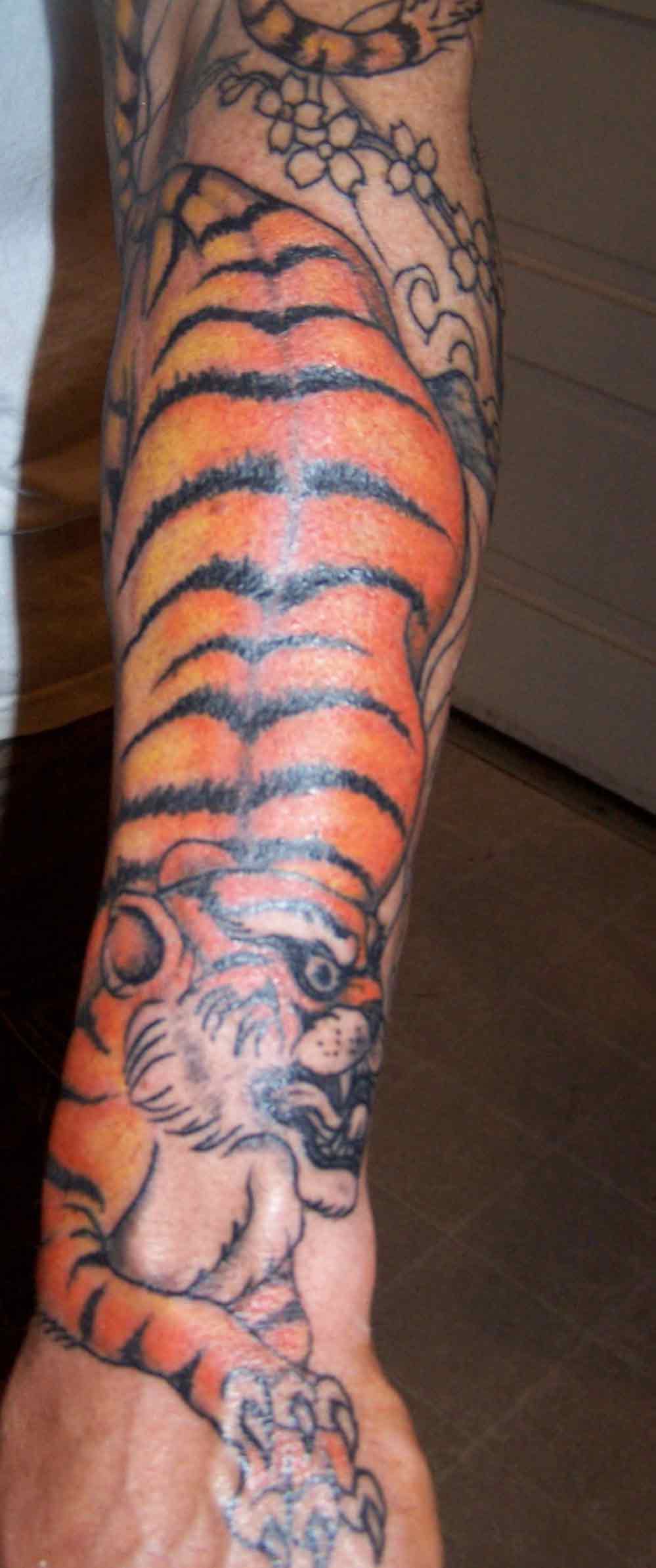 Tiger Tattoo On Man Left Sleeve