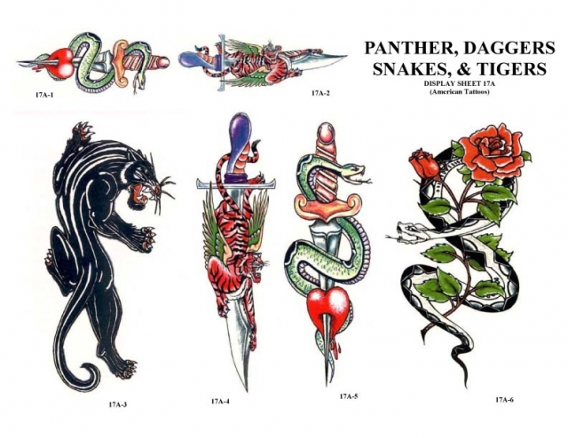 Tigers Killed With Dagger Tattoos Design