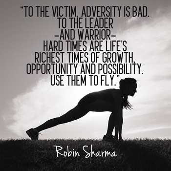 To the victim, adversity is bad. To the leader - and warrior - hard times are life's richest times of growth opportunity and possibility. Use them to fly. Robin Sharma