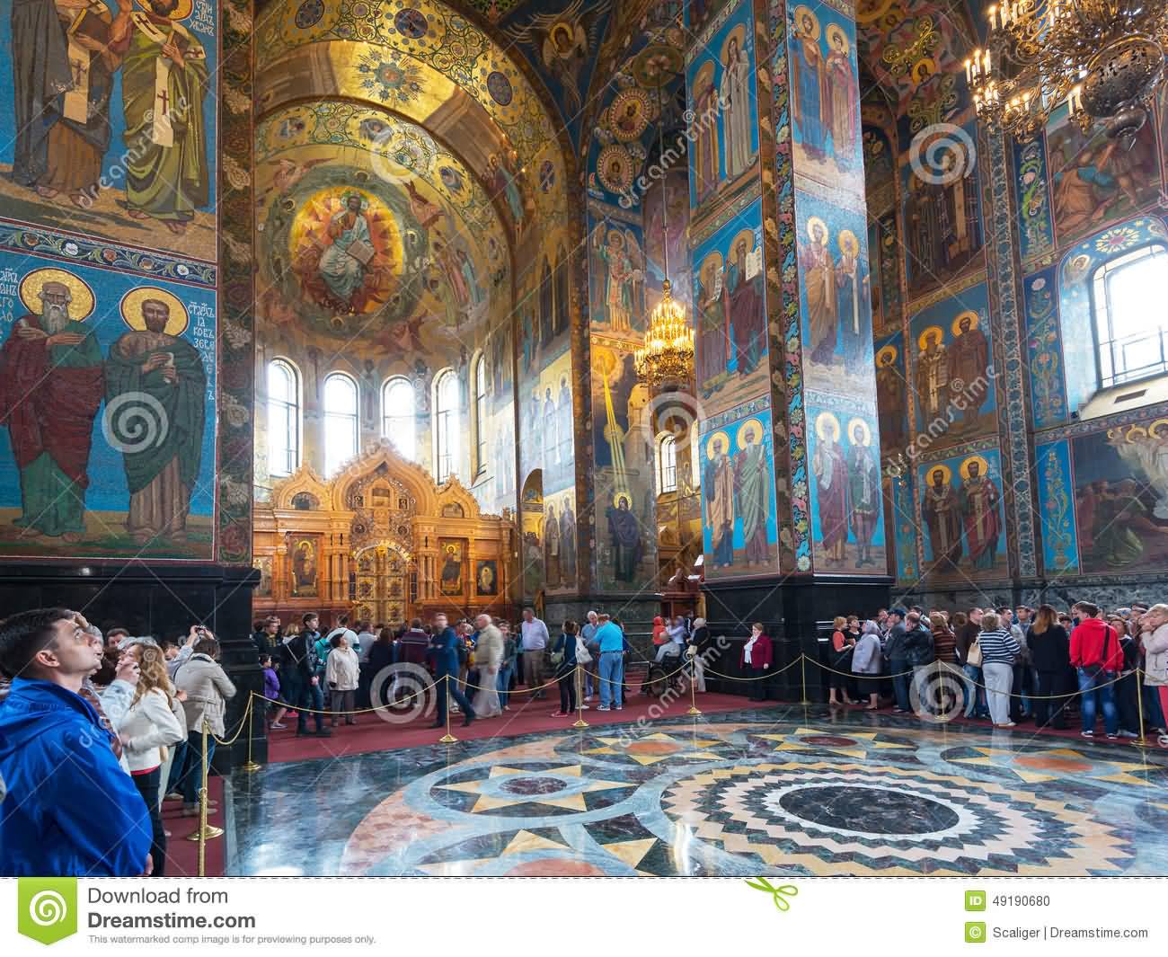 Tourists Enjoying The Inside Views Of Church Of The Savior On Blood