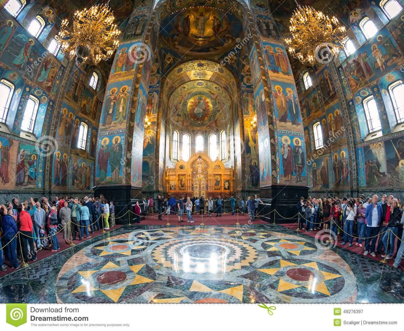 Tourists Inside The Church Of The Savior On Blood In St. Petersburg