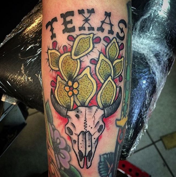 Traditional Bull Skull Tattoo Design For Sleeve By Justin Brooks