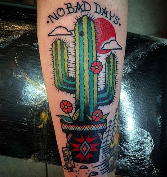 Traditional Cactus Tattoo Design For Sleeve By Justin Brooks