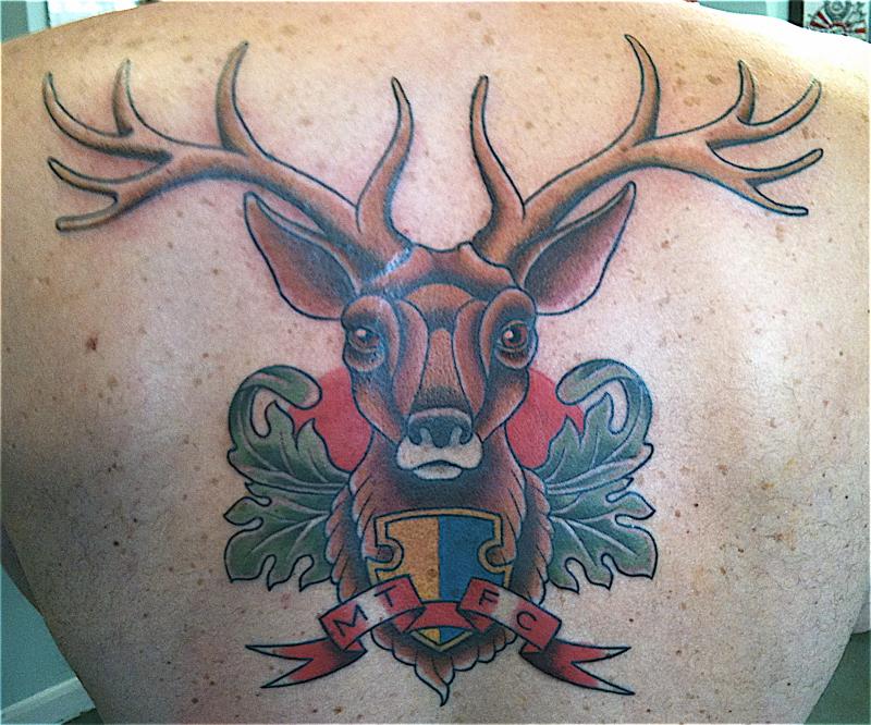 Traditional Deer Head Tattoo On Back