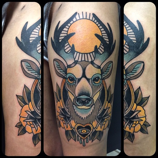 Traditional Deer Tattoo On Image