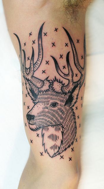 Traditional Deer Tattoo On Inner Bicep