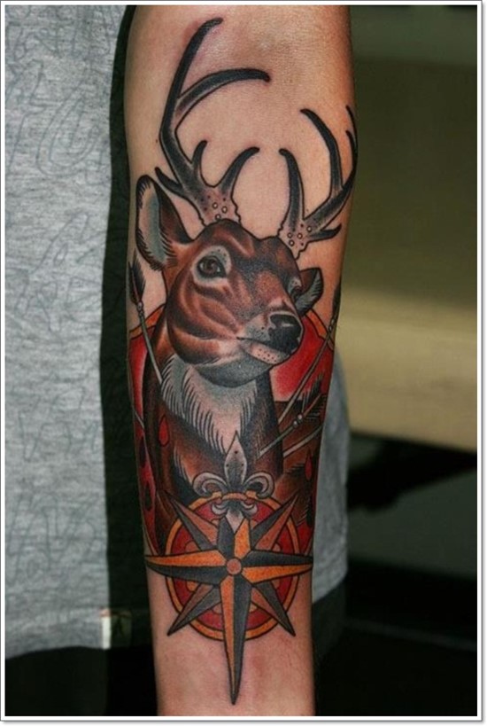 Traditional Deer Tattoo On Left Forearm