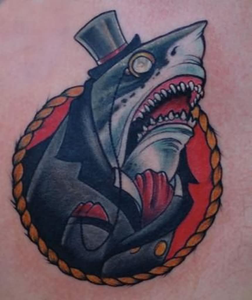 Traditional Gentleman Shark Tattoo Design