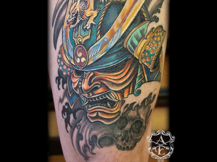 Traditional Samurai Head Tattoo Design For Sleeve