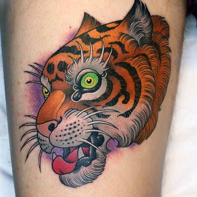Traditional Tiger Head Tattoo Design For Men By Crispy Lennox
