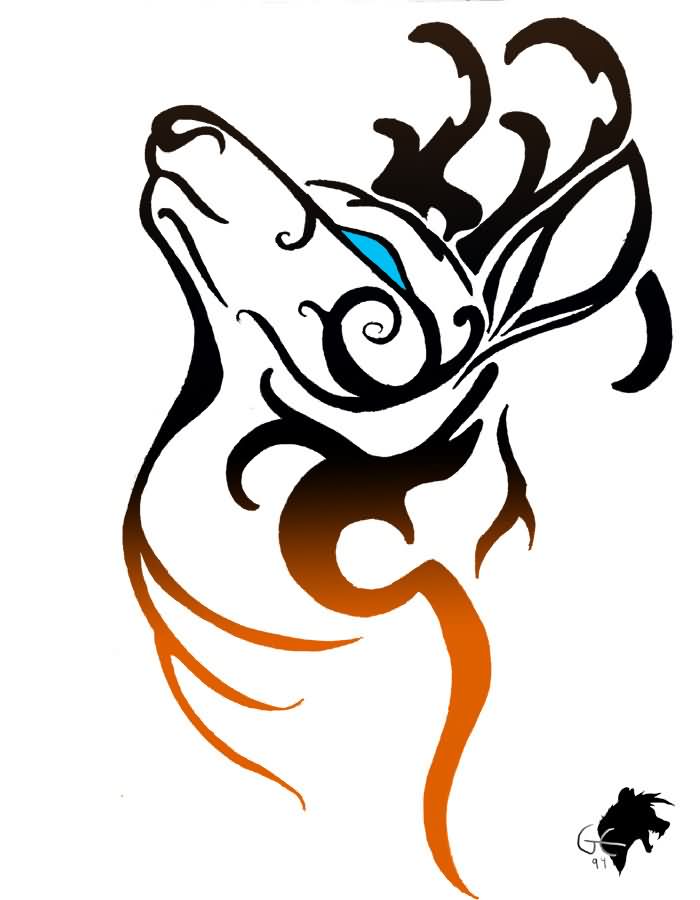 Tribal Deer Head Tattoo Design Idea
