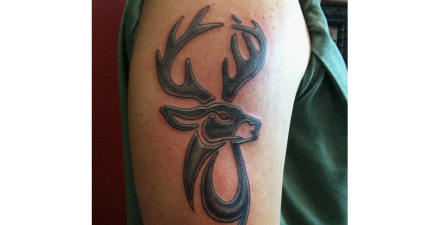 Tribal Hunting Deer Tattoo On Right Half Sleeve