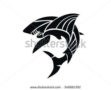 Unique Black Ink Shark Tattoo Design