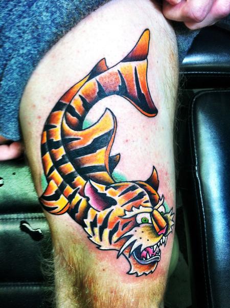 Unique Tiger Shark Tattoo On Thigh By Matt Stebly