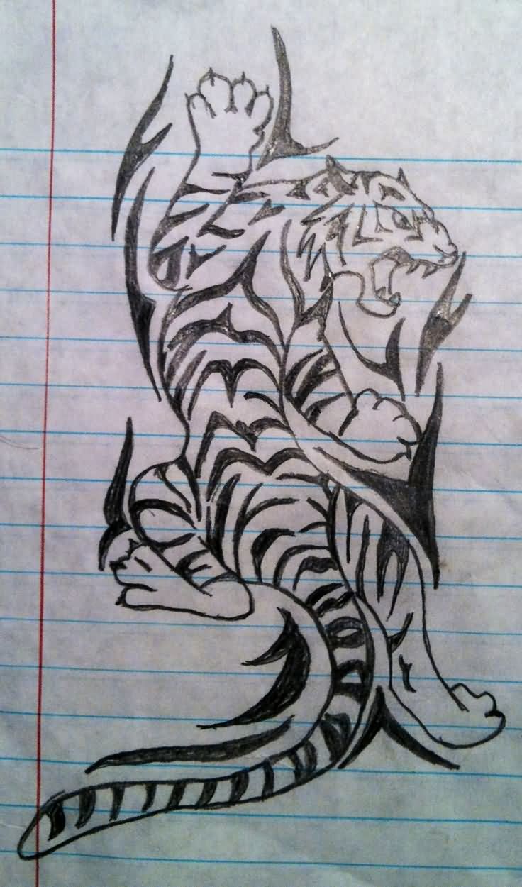 Unique Tribal Tiger Tattoo Design