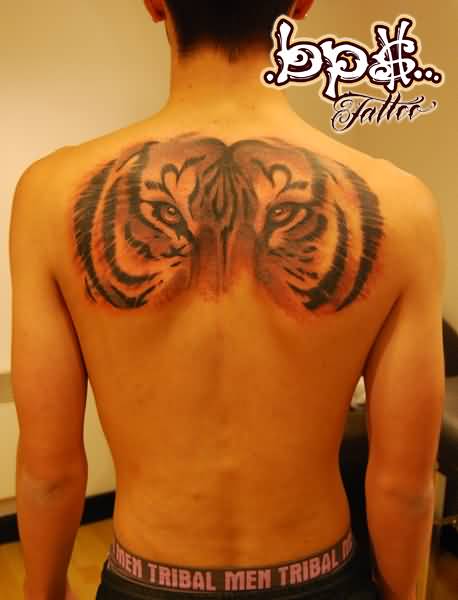 Upper Back Tiger Eyes Tattoo by Bps Tattoo