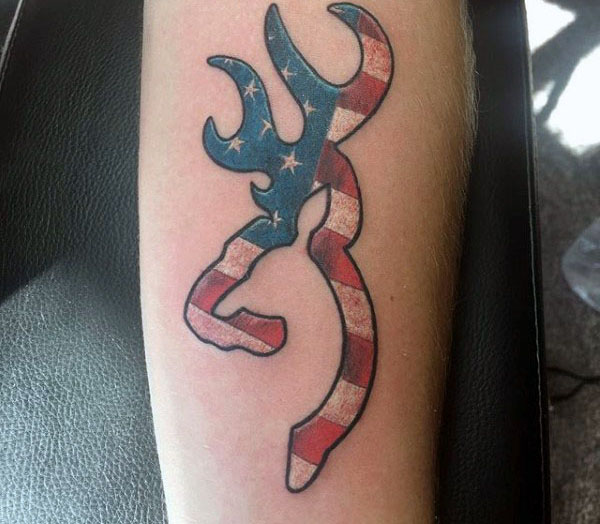 Us Flag Browning Deer Tattoo On Arm